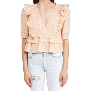 NWT WAYF Navi Ruffle Peplum Peach Floral Top Medium